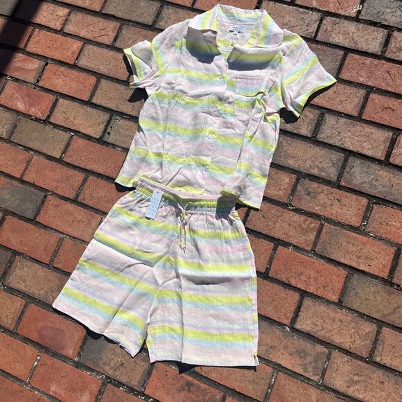 Frankie’s Bikinis Lou Linen Neon Striped Shorts NWT - Picture 7 of 9